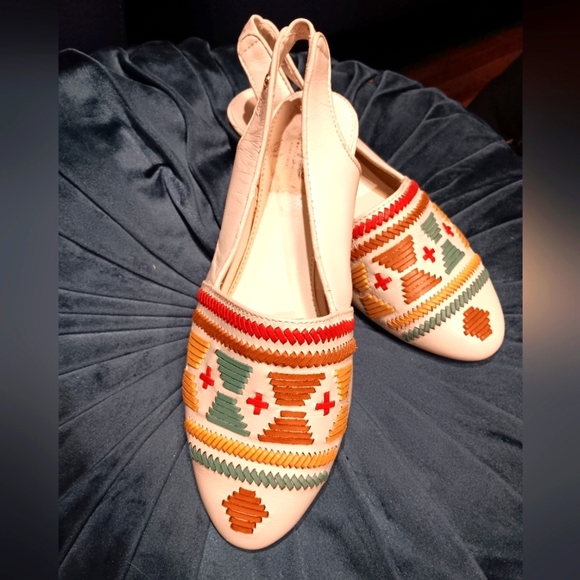 BASS HARRIET Leather SLINGBACK SANDALS White Multi Color 7 SHOES Geometry - Picture 1 of 5